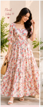 Women's pink floral maxi dress with elegant printed design